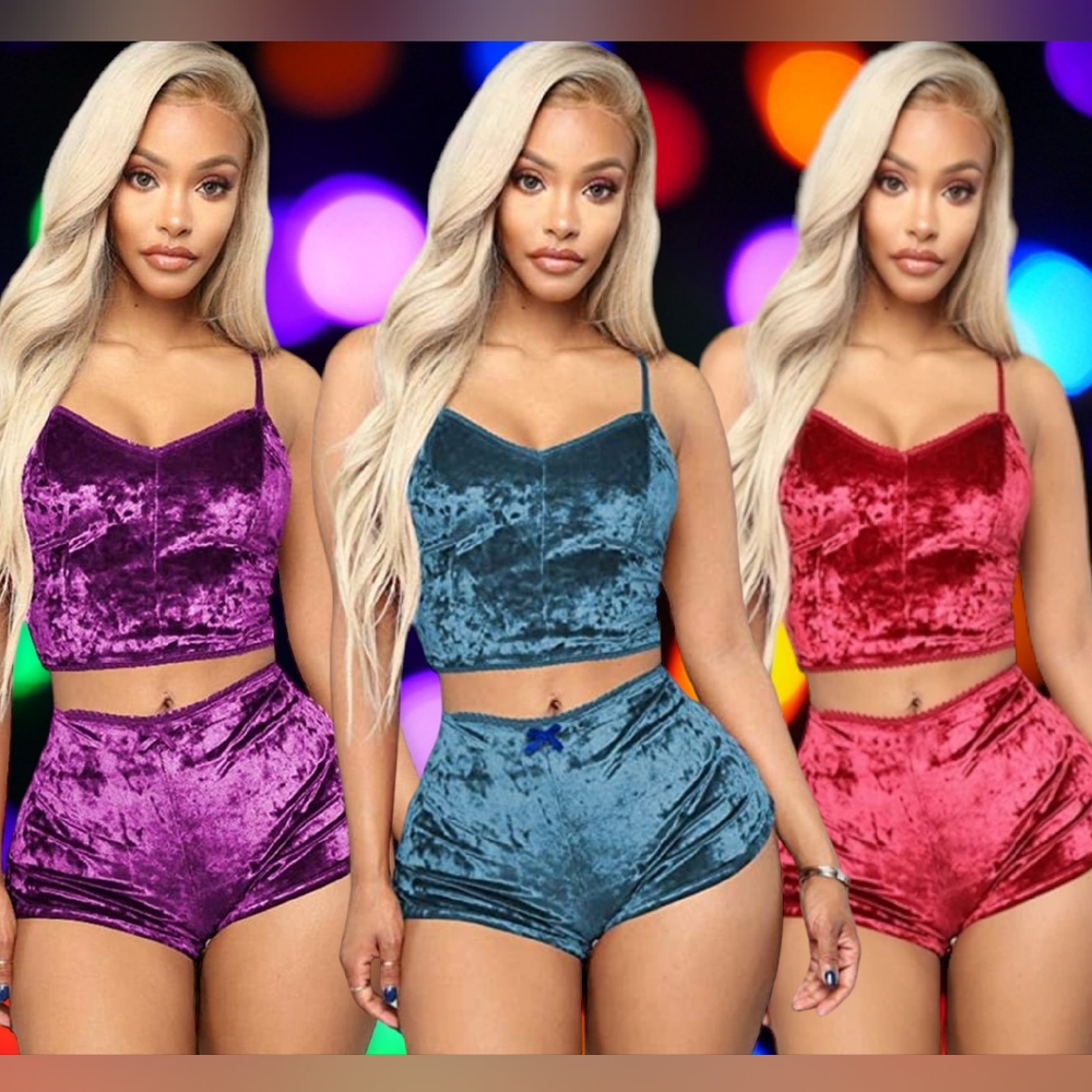 Sexy Pajamas Women's Velvet 2 piece Nightwear 3 Sets 6pcs  Purple LiteBlue Red